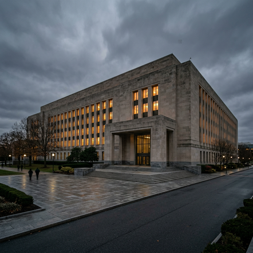 Exterior of Cook County Criminal Courthouse at dusk