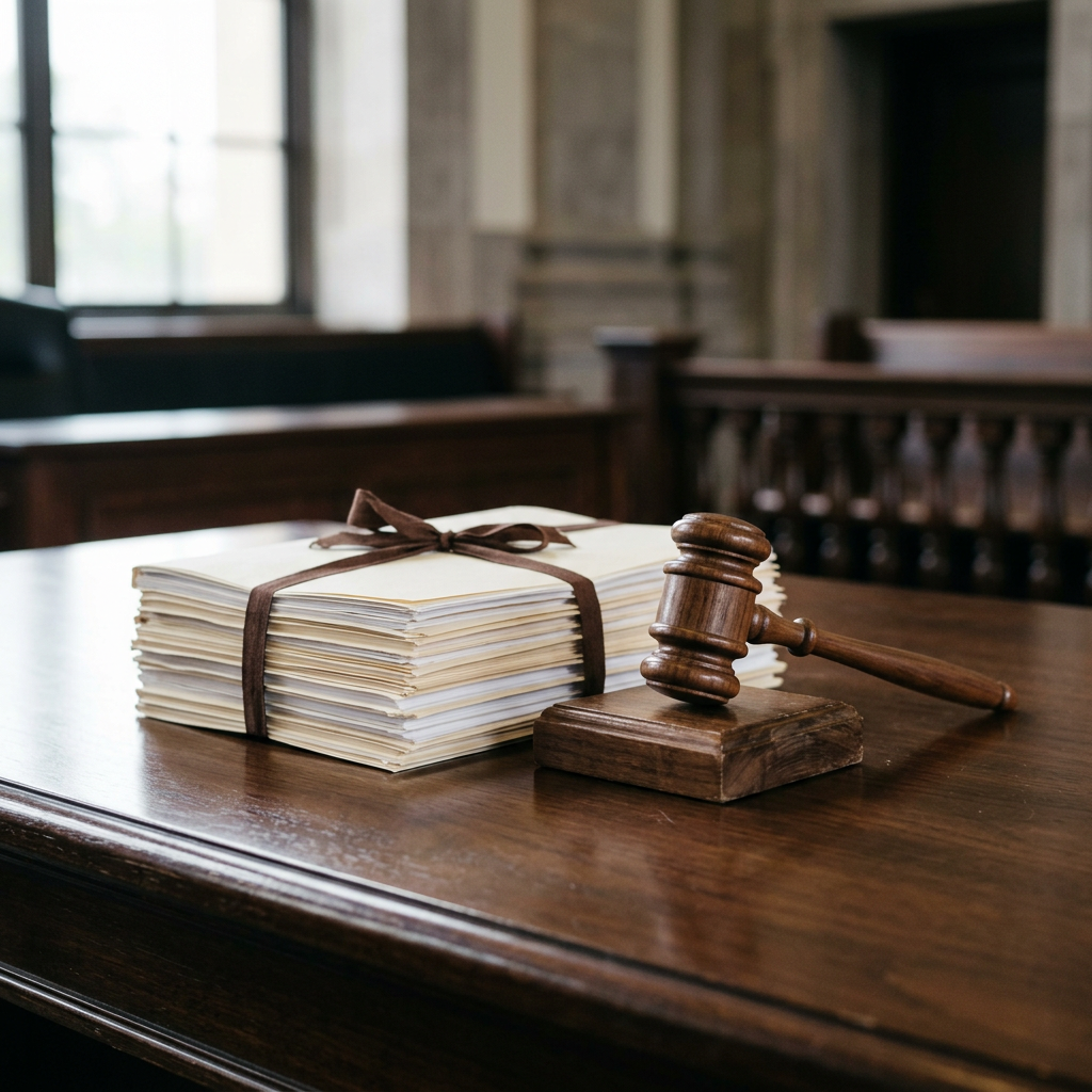 Gavel and legal documents on a courtroom table representing drug possession charges in Illinois