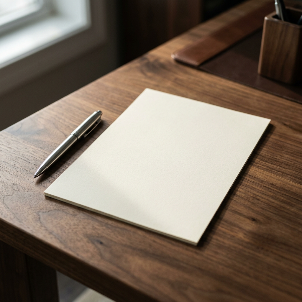 Close-up of a formal legal document on a desk next to a pen